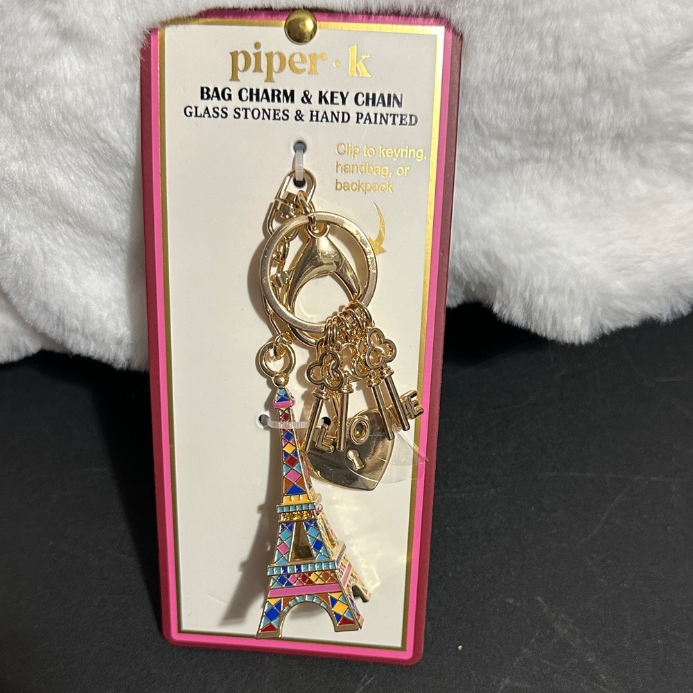 Piper K Eiffel Tower with keys to my heart bag, charm and  keychain